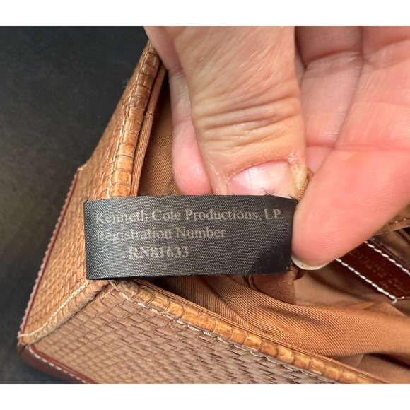 Kenneth Cole Leather and Straw Basket Top Handle Handbag Purse - Picture 12 of 16